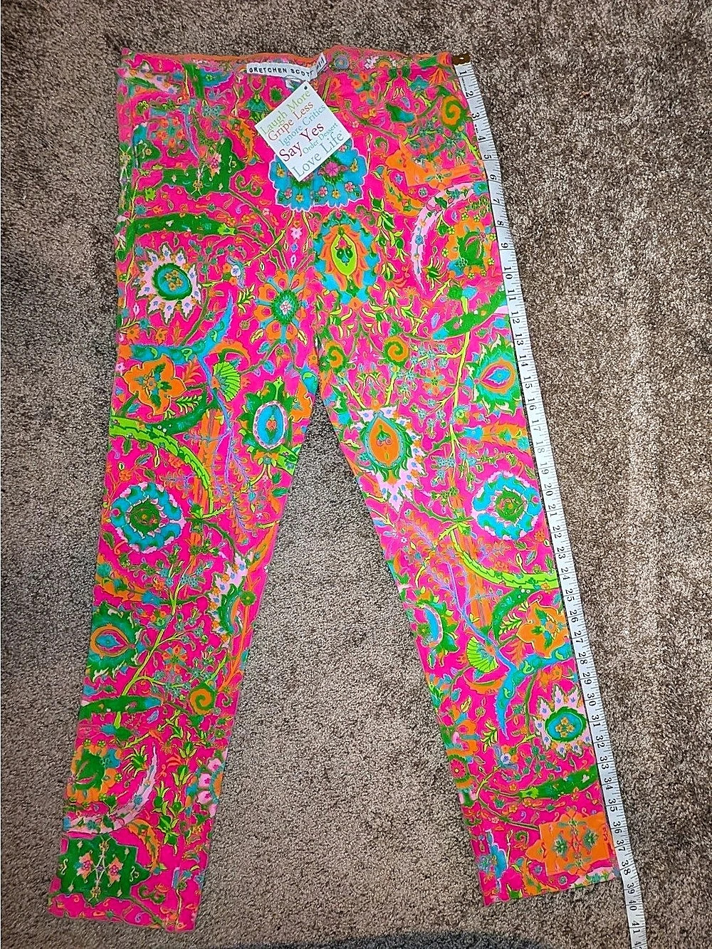 ☘️ Gretchen Scott Jeans Paisley Pink & Green Small NWT - Picture 3 of 7